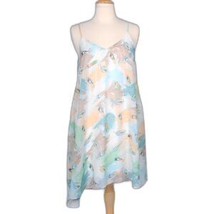 Cals Chiffon Feather Print Fabric A Line Asymmetrical Hem Size M
